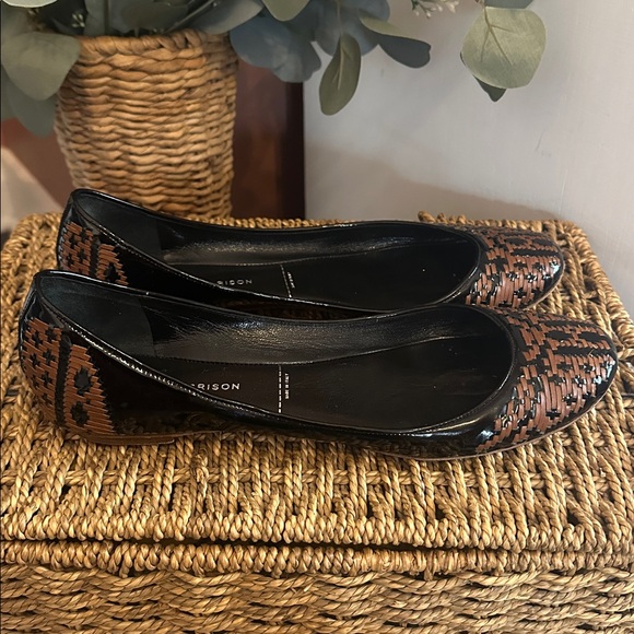 Sigerson Morrison women’s Black Brown weave Patent leather 8.5 ballet Flats - Picture 6 of 12
